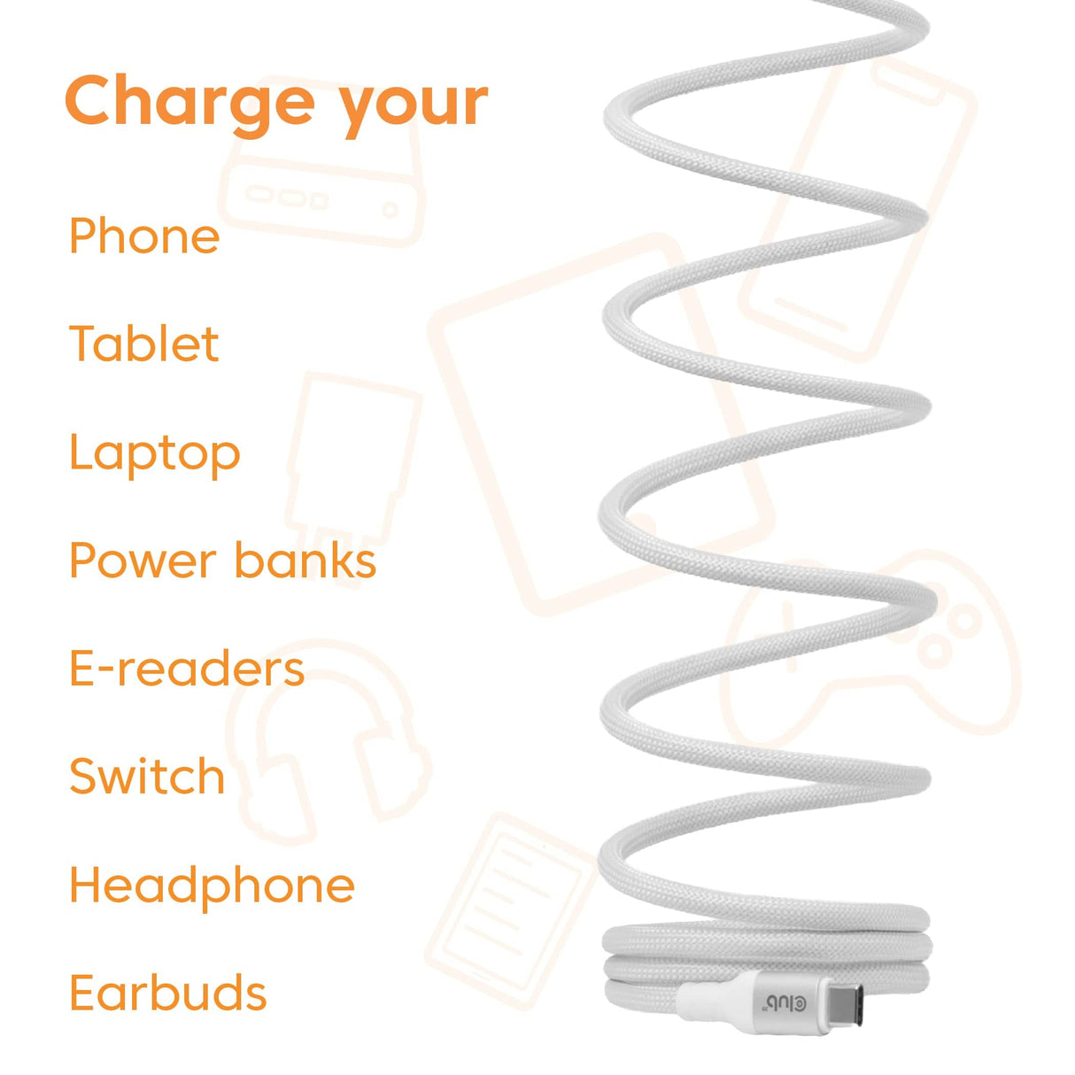 Club 3D 2m USB-C Magnetic Coil 240W PD3.1 Cable White CAC-3032