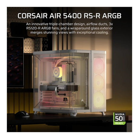 Corsair AIR 5400 RS-R ARGB Triple Chamber Mid-Tower PC Case - White CC-9011319-WW