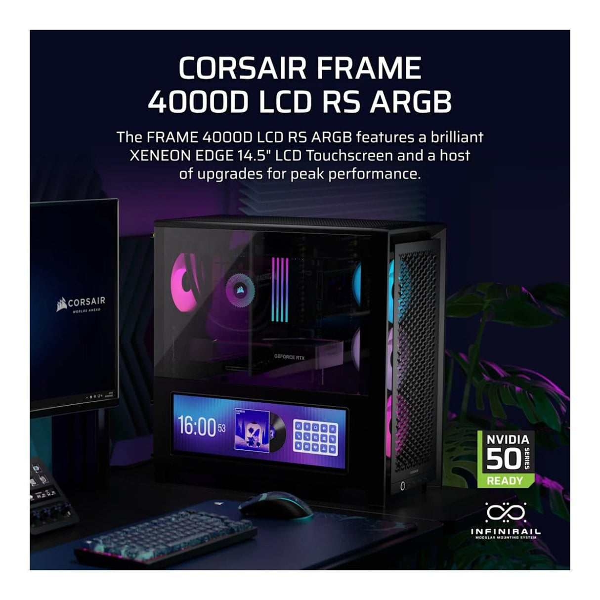 Corsair FRAME 4000D LCD RS ARGB Premium Mid-Tower PC Case Black CC-9011326-WW