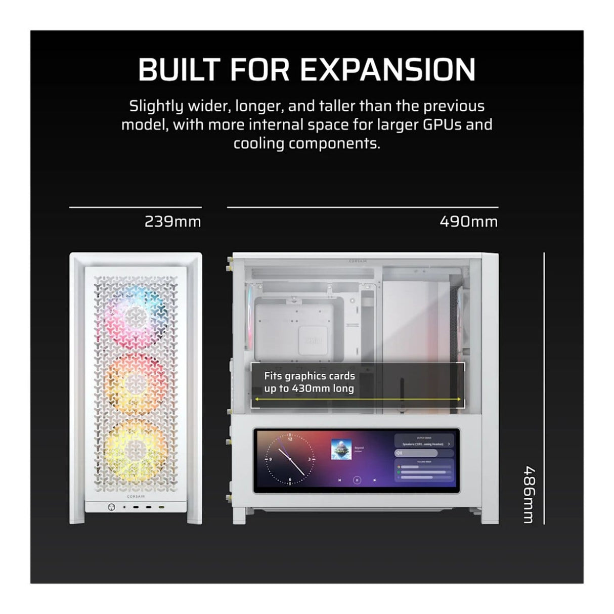 Corsair FRAME 4000D LCD RS ARGB Premium Mid-Tower PC Case White CC-9011327-WW