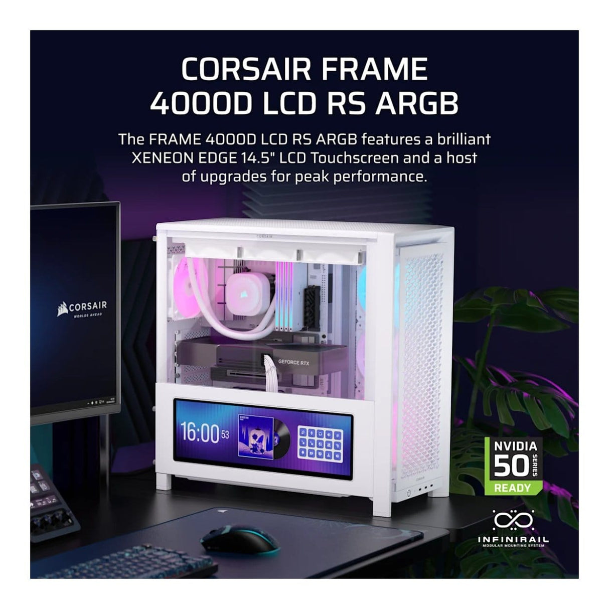 Corsair FRAME 4000D LCD RS ARGB Premium Mid-Tower PC Case White CC-9011327-WW