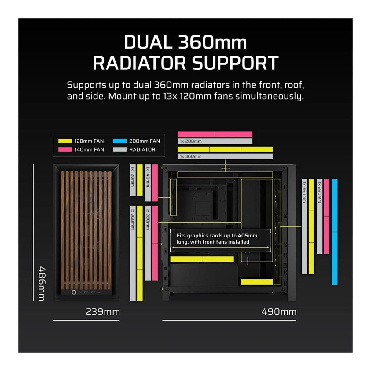 Corsair FRAME 4000D RS WOOD Modular Mid-Tower PC Case Walnut CC-9011340-WW