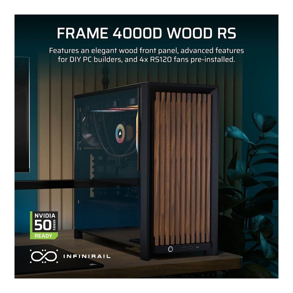 Corsair FRAME 4000D RS WOOD Modular Mid-Tower PC Case Walnut CC-9011340-WW