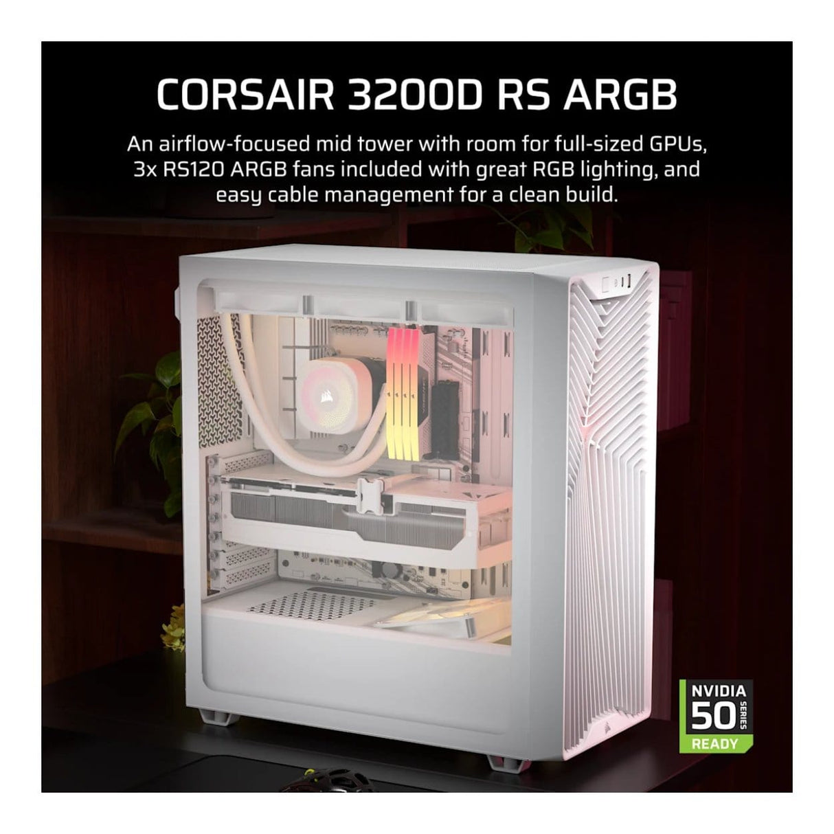 Corsair 3200D RS ARGB Mid-Tower PC Case White CC-9011345-WW