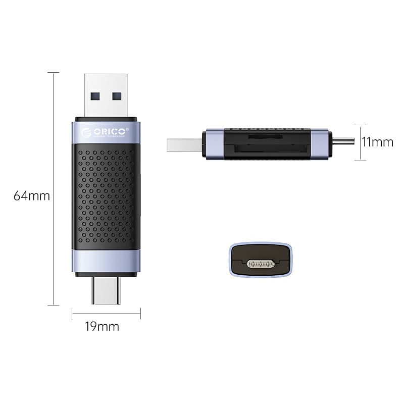 Orico USB3.0 Dual Output Type-C and USB-A Card Reader CD2D-AC3-BK-EP