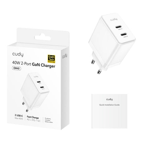 Cudy 40W 2-port 2-in-1 Fast charging GaN Wall Charger White CH40