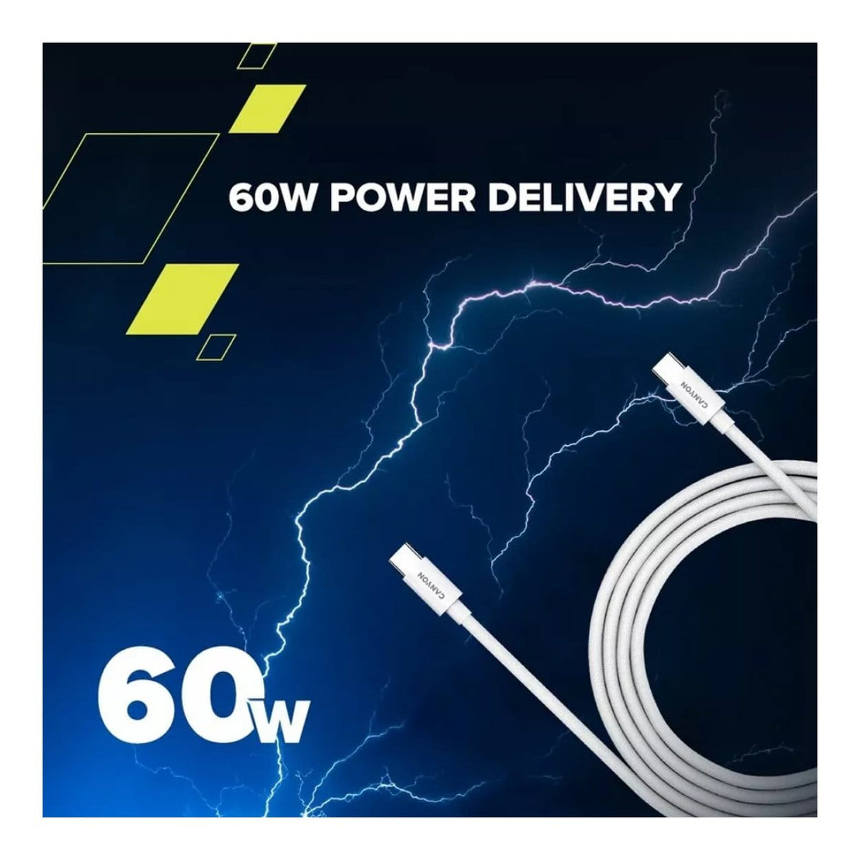 Canyon 60W Type-C Male to Male Braided Cable 2m White CND-CC60AB20W