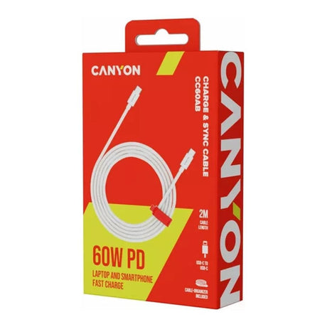 Canyon 60W Type-C Male to Male Braided Cable 2m White CND-CC60AB20W