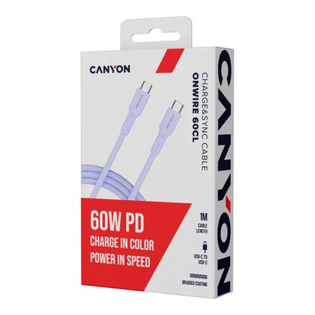 Canyon 1m OnWire 60CL Charge and Sync Braided Charging Cable Purple CND-CCAP60AB10PU