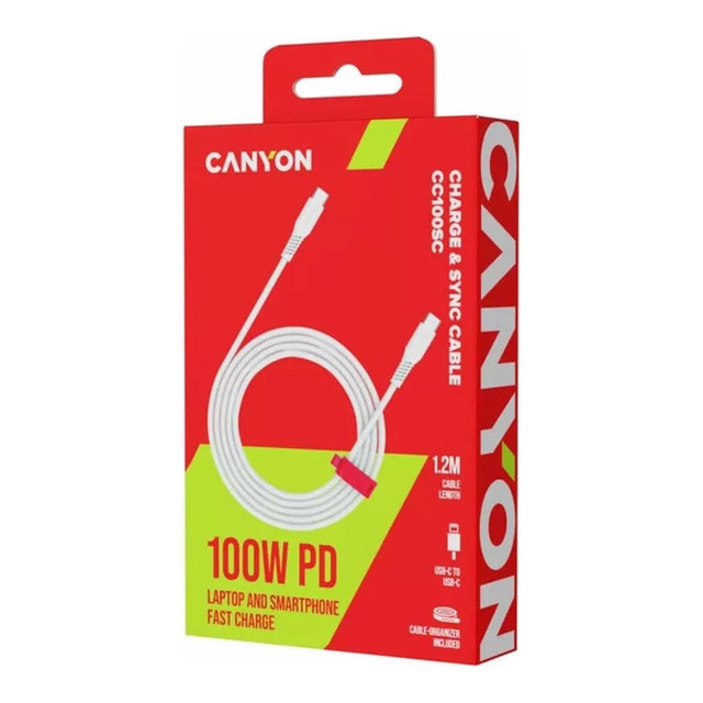 Canyon 1.2m USB-C to USB-C 100W Charging Cable White CNS-CC100SC12W