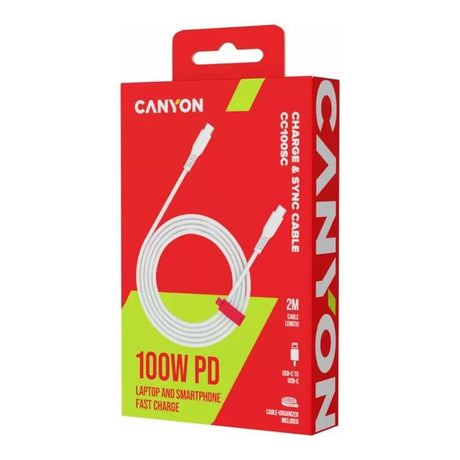 Canyon 100W Type-C Male to Male Silicon Cable 2m White CNS-CC100SC20W