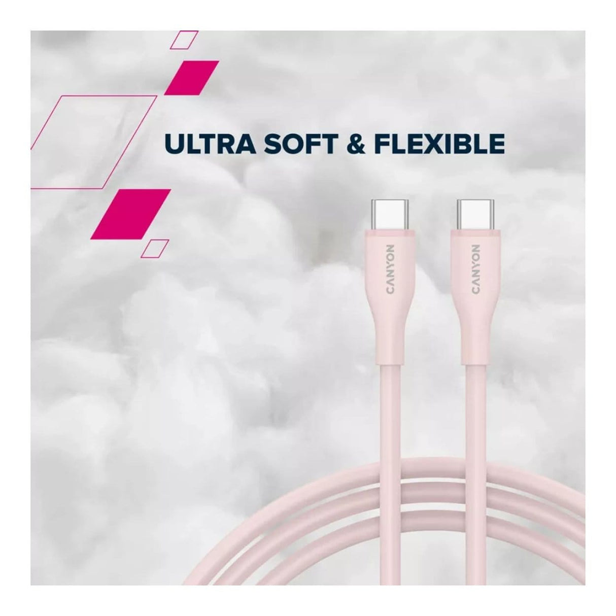 Canyon 60W Type-C Male to Male Silicon Cable 1m Pink Sand CNS-CC60SC10PS