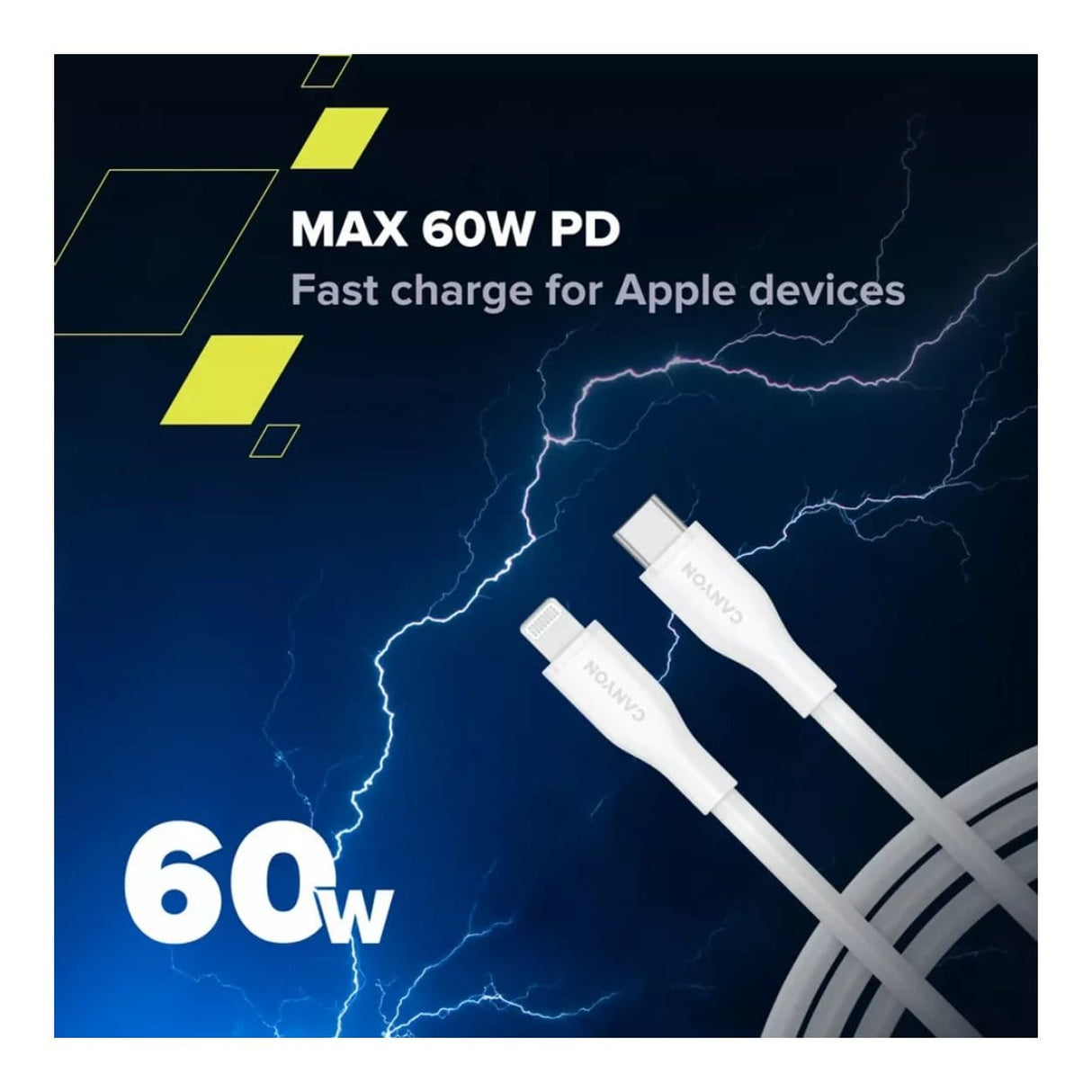 Canyon 60W Type-C to Lightning Silicon Cable 1m White CNS-CLNM60SC10W