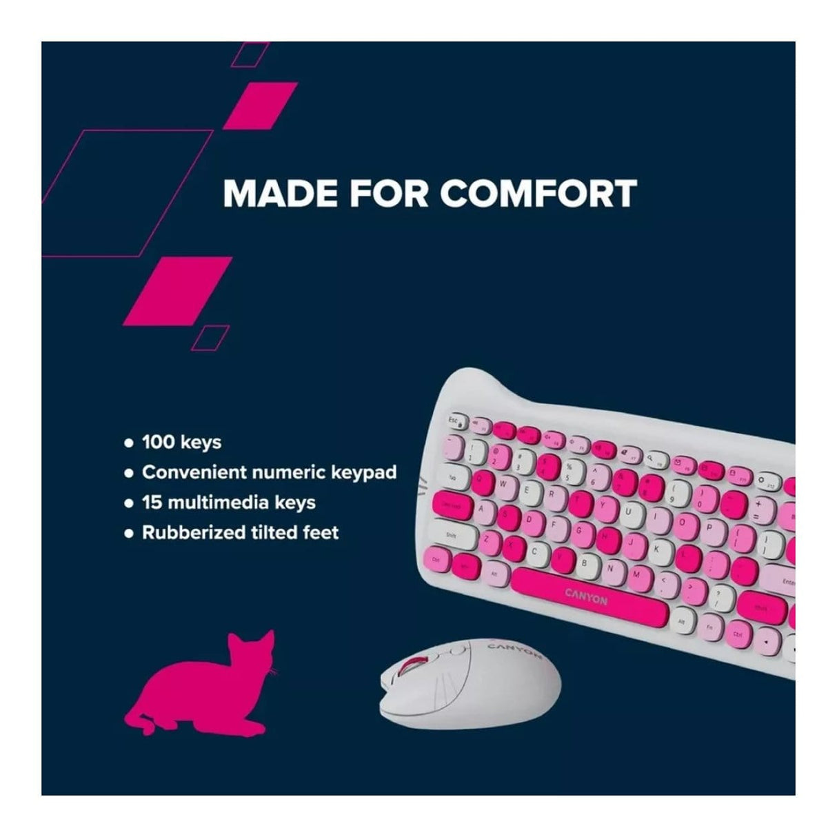 Canyon HSET-W6 Wireless Gaming Combo - Kitty Edition Violet CNS-HSETW6VT