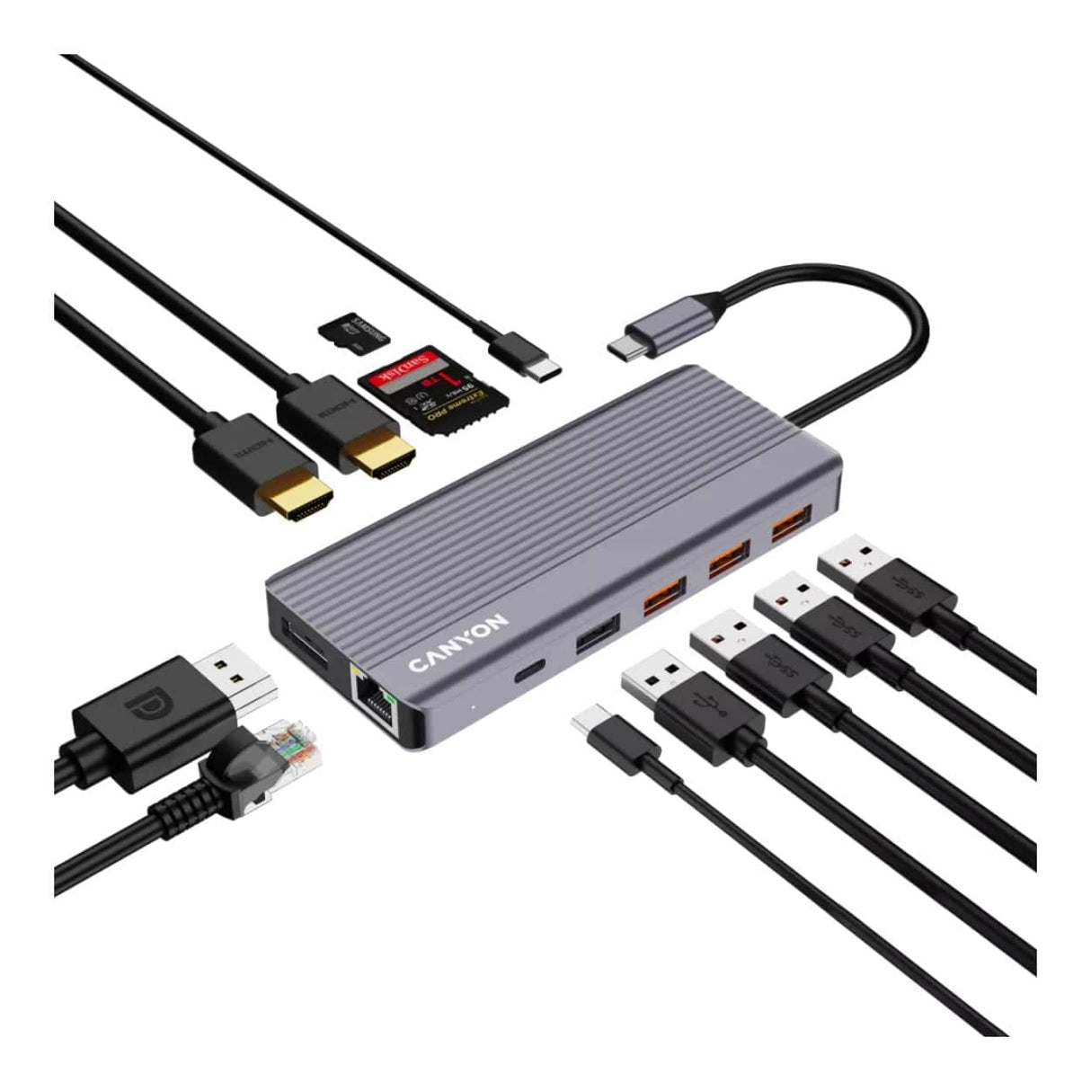Canyon DS-16 13-in-1 Type-C Ethernet Hub Grey CNS-TDS16