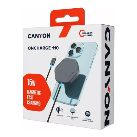 Canyon Hexagon 110 15W Qi2 Wireless Charging Pad Dark Grey CNS-WCS110