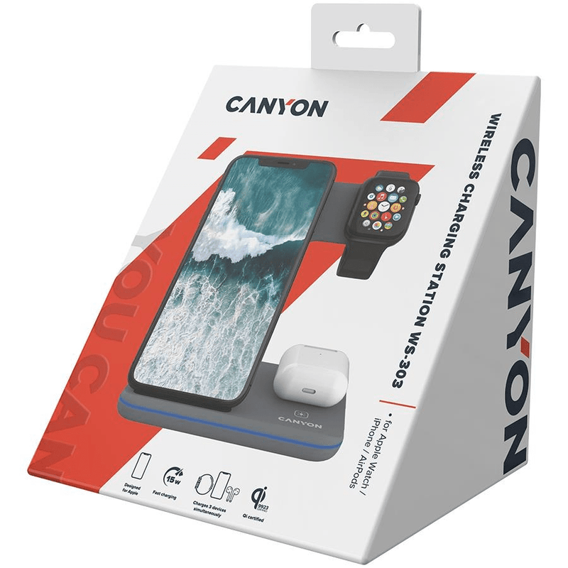Canyon 3-in-1 Wireless Charger Dark Grey CNS-WCS303DG