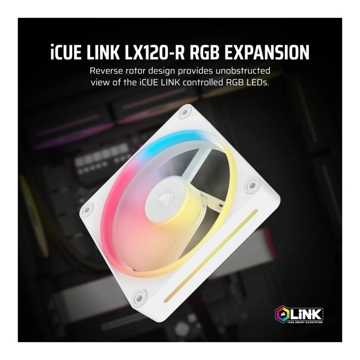 Corsair iCUE LINK LX120-R RGB 120mm PWM Reverse Fan Expansion - White CO-9051053-WW
