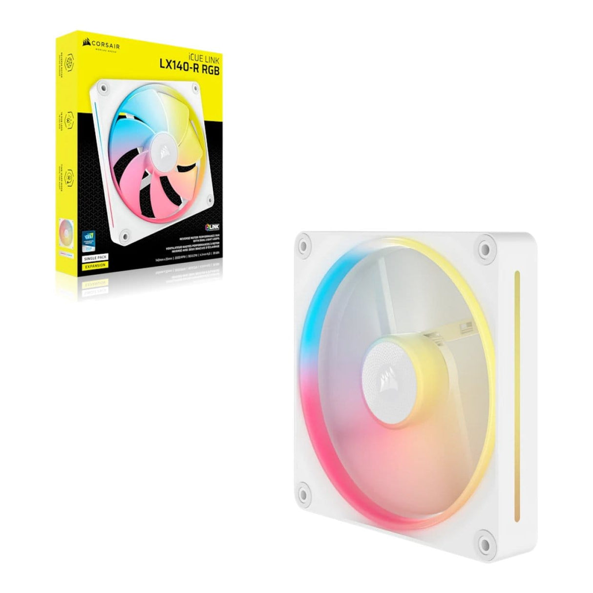 Corsair iCUE LINK LX140-R RGB 140mm PWM Reverse Fan Expansion - White CO-9051055-WW