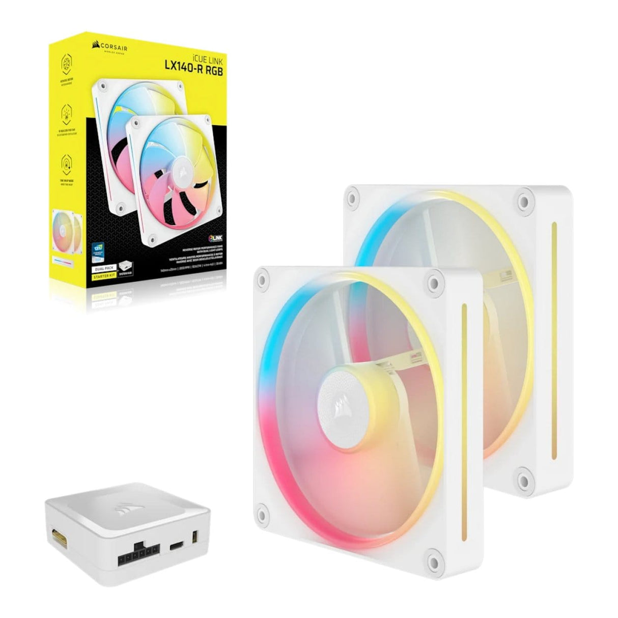 Corsair iCUE LINK LX140-R RGB 140mm PWM Reverse Fans Starter Kit - White 2-pack CO-9051056-WW