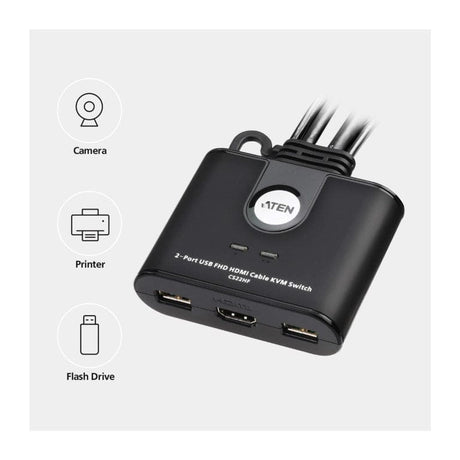 Aten 2-Port USB FHD HDMI Cable KVM Switch CS22HF-AT