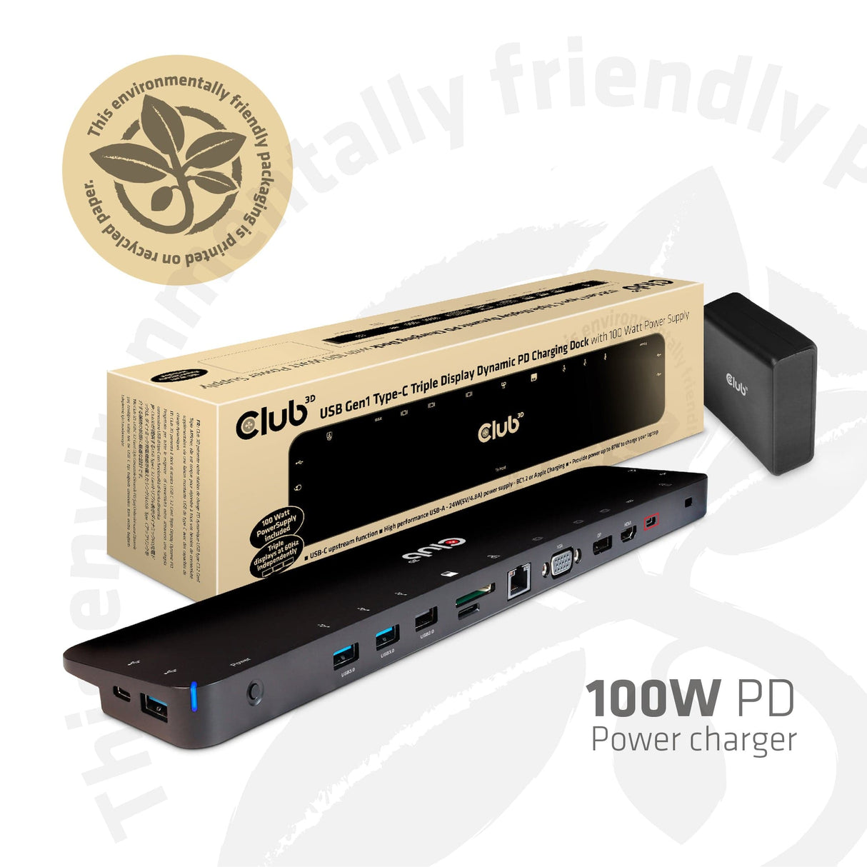 Club 3D USB Gen1 Type-C Triple Display Dynamic PD Charging Dock CSV-1564W100
