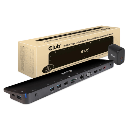 Club 3D USB Gen1 Type-C Triple Display Dynamic PD Charging Dock CSV-1564W65