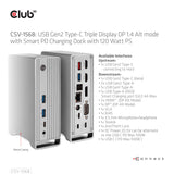 Club 3D USB Gen2 Type-C Triple Display DP Alt mode with Smart PD Charging Dock Station CSV-1568-CLUB3D