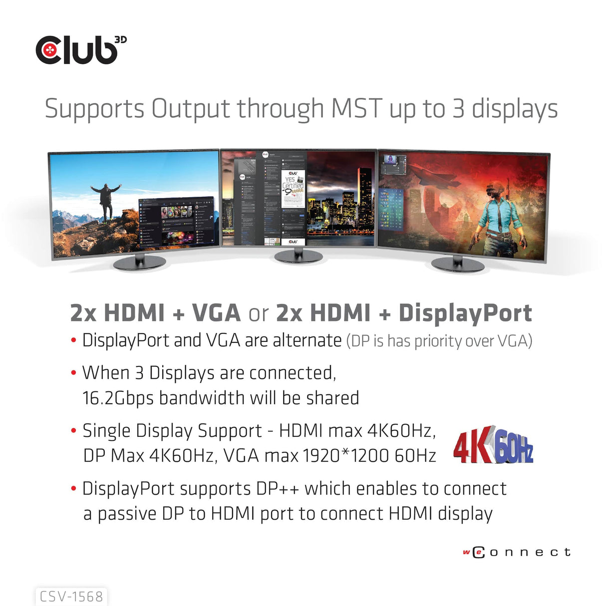 Club 3D USB Gen2 Type-C Triple Display DP Alt mode with Smart PD Charging Dock Station CSV-1568-CLUB3D