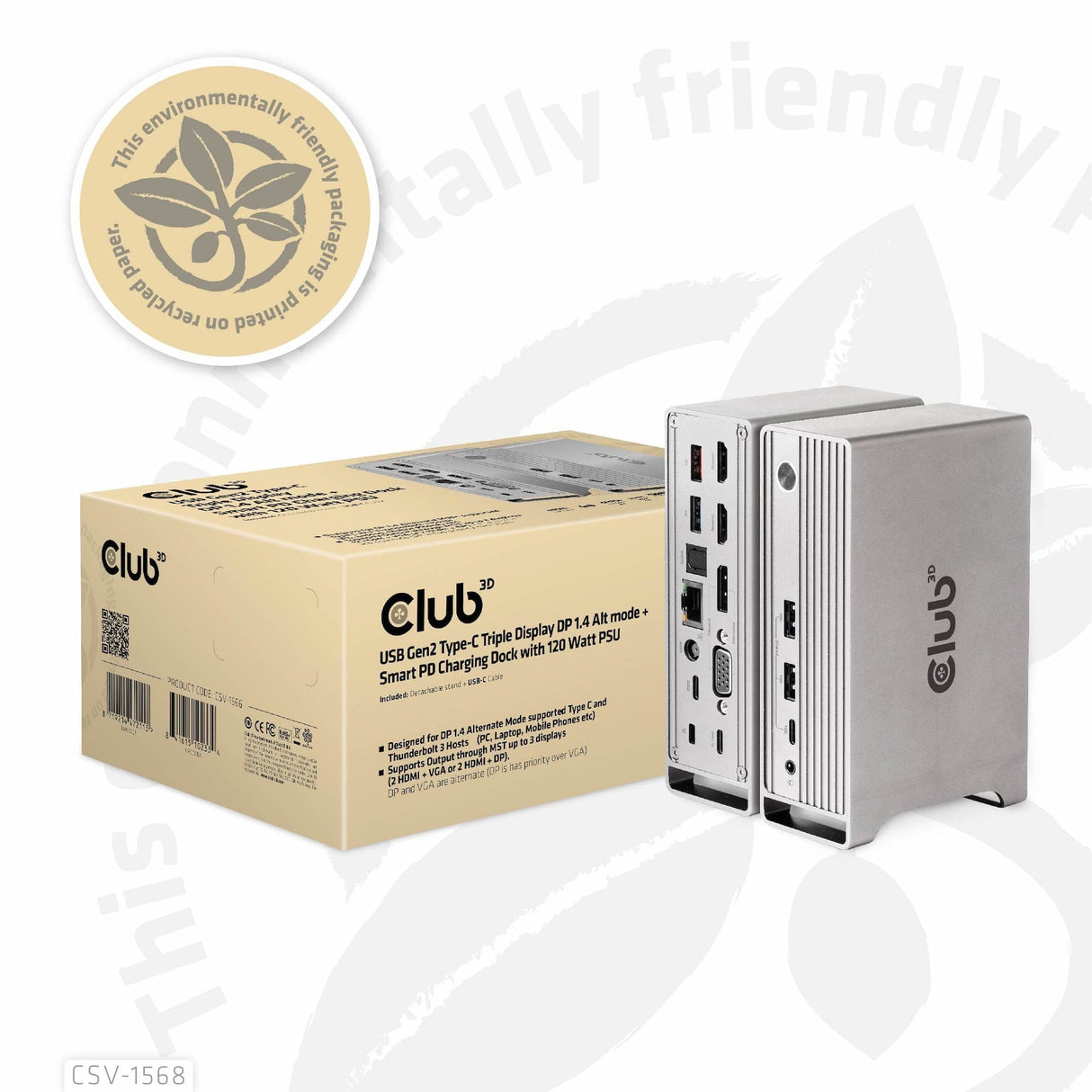 Club 3D USB Gen2 Type-C Triple Display DP Alt mode with Smart PD Charging Dock Station CSV-1568-CLUB3D
