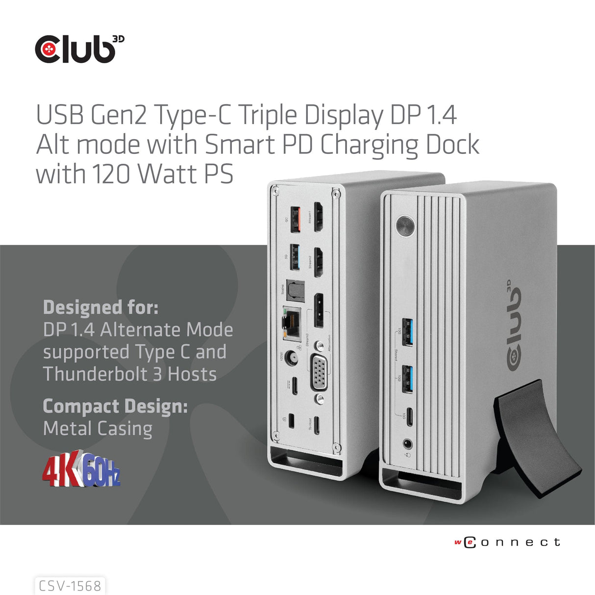 Club 3D USB Gen2 Type-C Triple Display DP Alt mode with Smart PD Charging Dock Station CSV-1568-CLUB3D