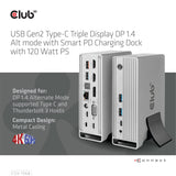 Club 3D USB Gen2 Type-C Triple Display DP Alt mode with Smart PD Charging Dock Station CSV-1568-CLUB3D