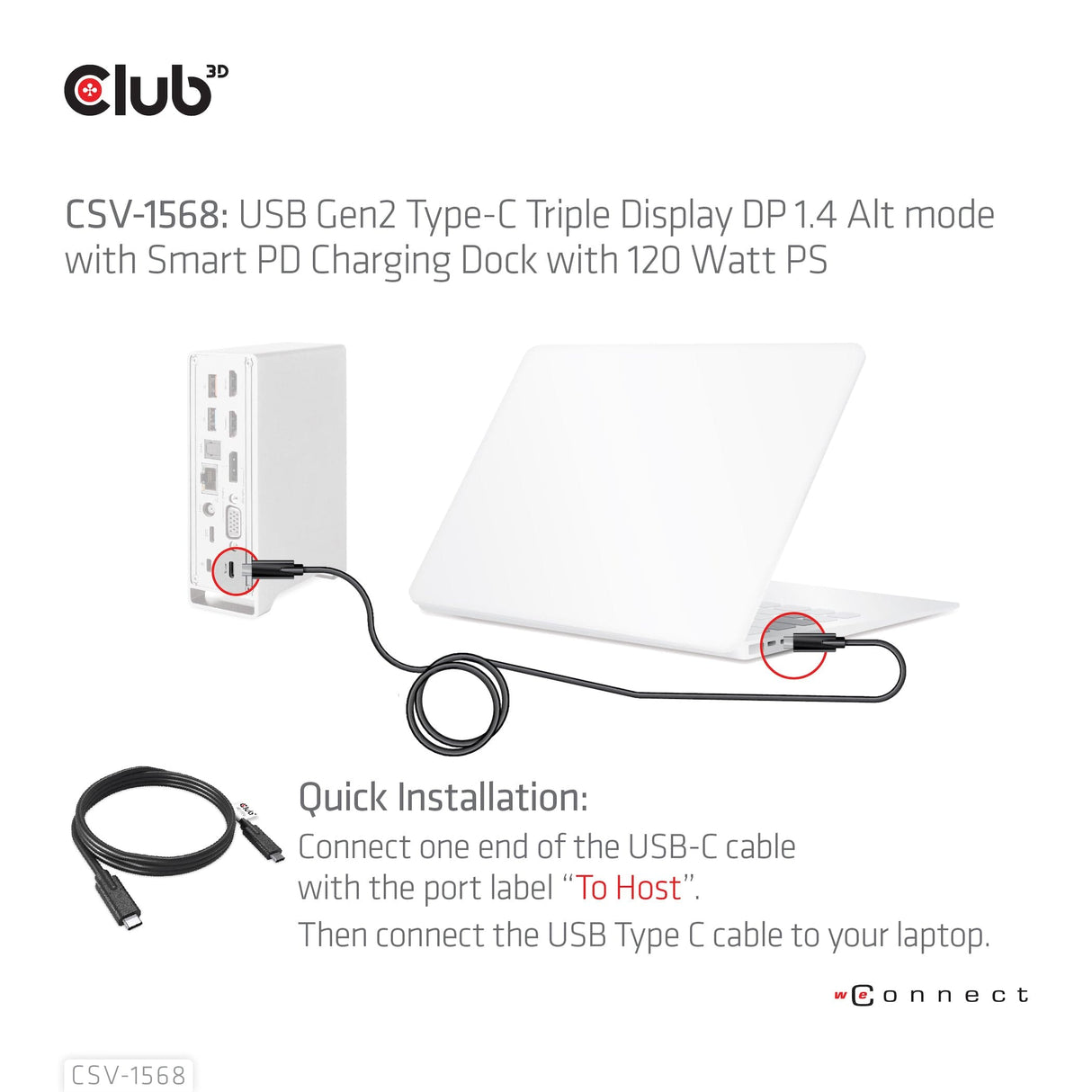 Club 3D USB Gen2 Type-C Triple Display DP Alt mode with Smart PD Charging Dock Station CSV-1568-CLUB3D