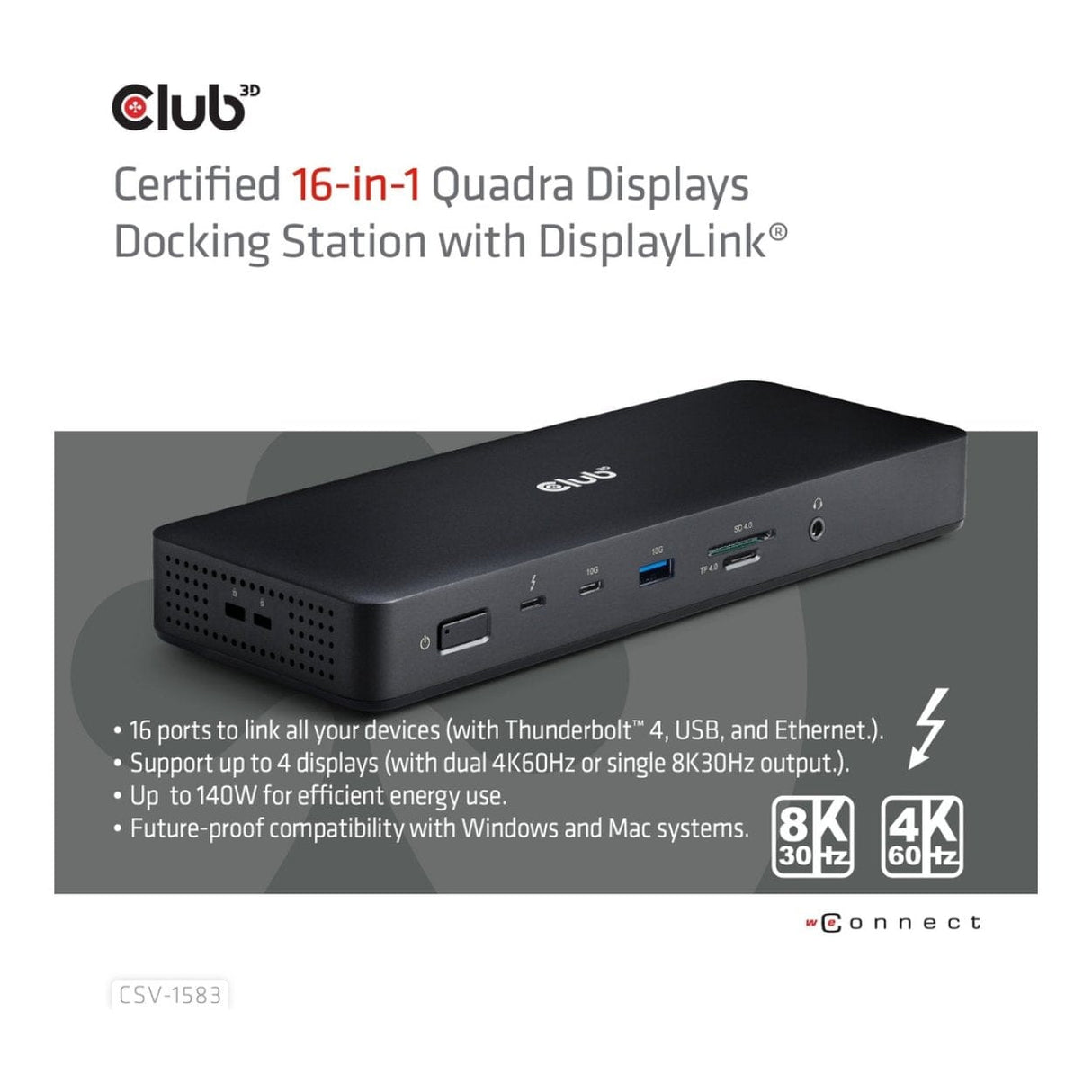 Club 3D Thunderbolt4 16-in-1 Quadra Displays Docking Station CSV-1583