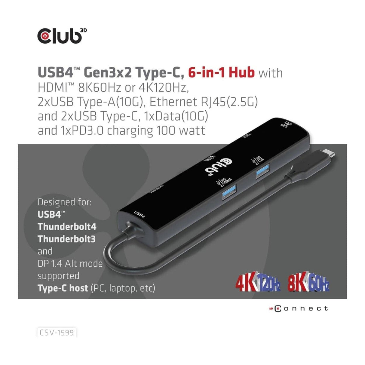 Club 3D 6-in-1 USB-C Hub Black CSV-1599