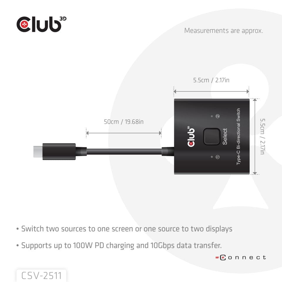 Club 3D USB-C Bi-Directional Video Data and PD Switch CSV-2511