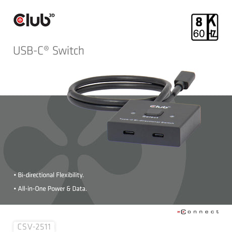 Club 3D USB-C Bi-Directional Video Data and PD Switch CSV-2511