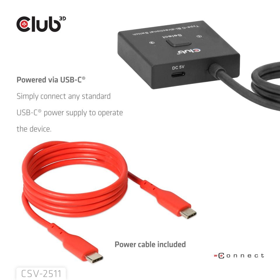 Club 3D USB-C Bi-Directional Video Data and PD Switch CSV-2511