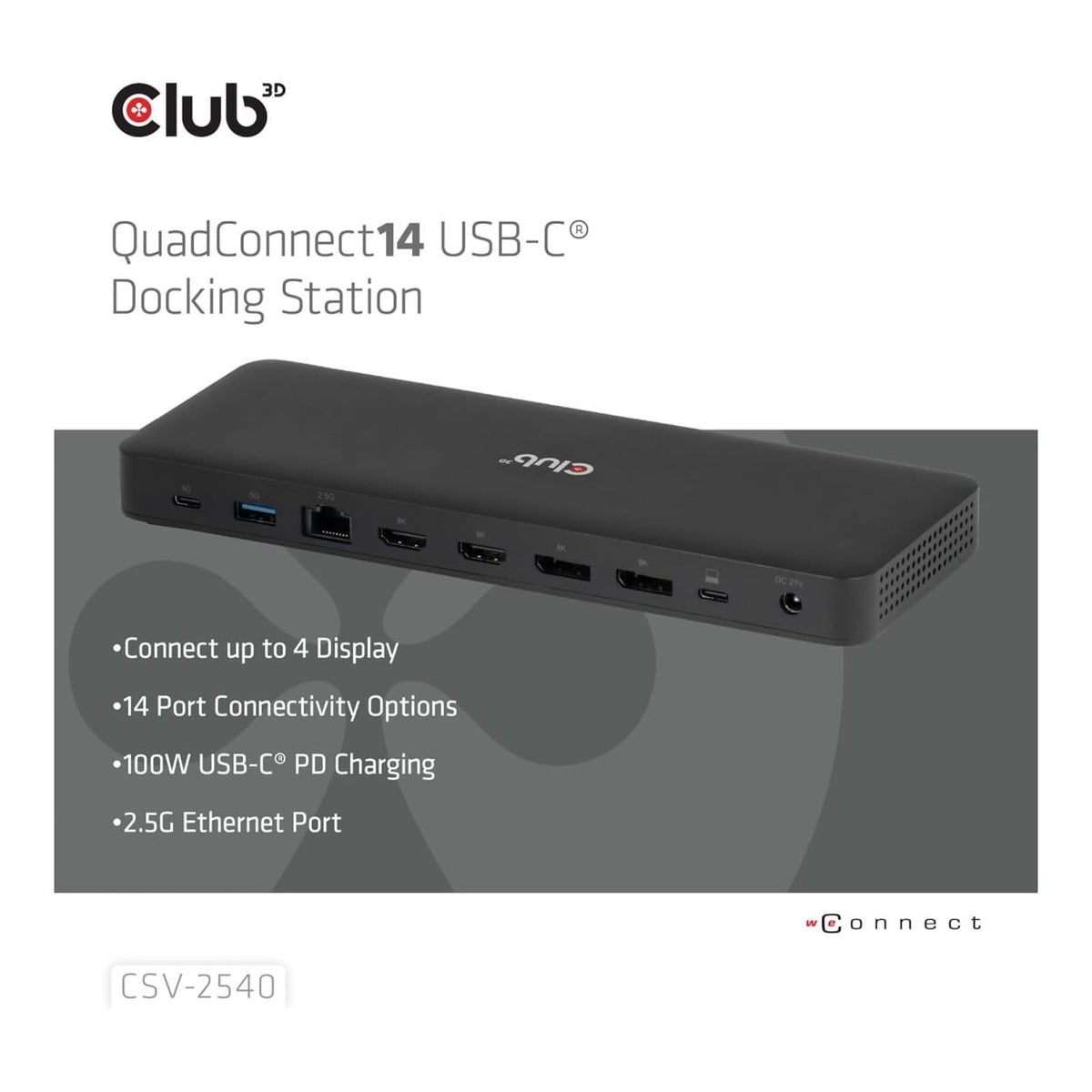 Club 3D 14-port USB-C Quad Display Docking Station CSV-2540