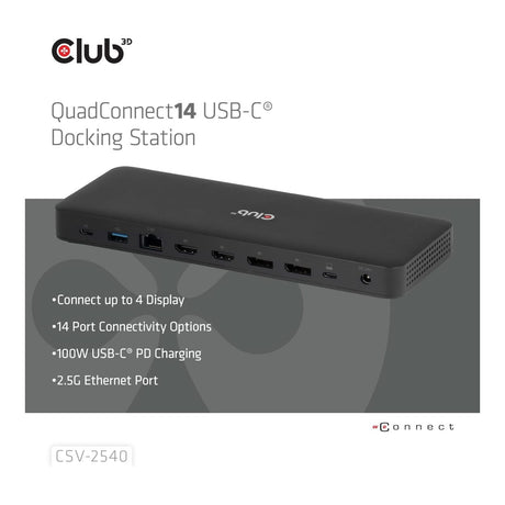 Club 3D 14-port USB-C Quad Display Docking Station CSV-2540
