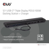 Club 3D 100W 12-1 USB-C Triple Display PD3.0 Docking Station and Charger CSV-2541
