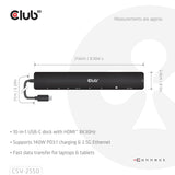 Club 3D 140Watt 10-in-1 USB-C 10Gbps to HDMI 8K30Hz PD3.1 Max Portable Dock CSV-2550