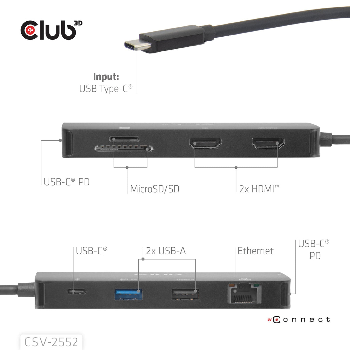 Club 3D 100W 9-in-1 Dual HDMI USB-C HUB PD3.0 Black CSV-2552