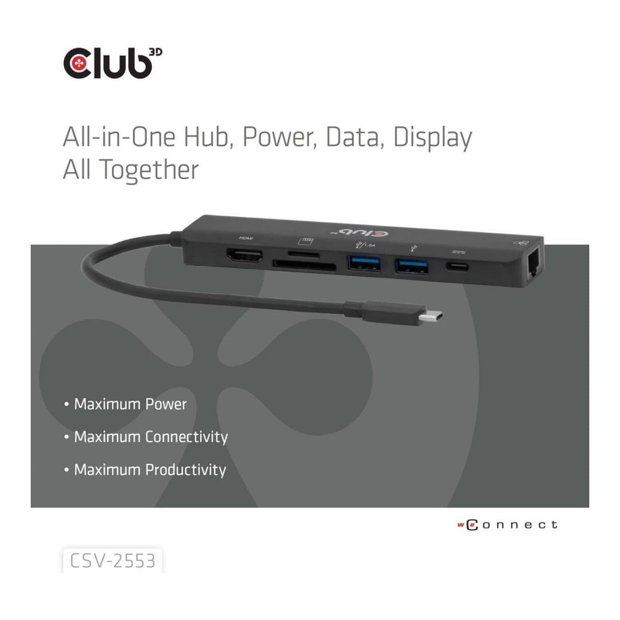 Club3D Compact 4K 60Hz USB-C 7-in-1 Hub to HDMI SD/TF Black CSV-2553