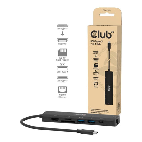 Club3D Compact 4K 60Hz USB-C 7-in-1 Hub to HDMI SD/TF Black CSV-2553