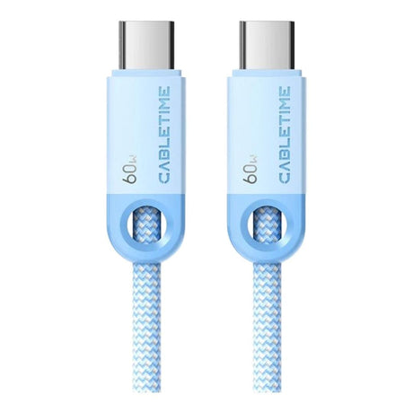 Cabletime Type-C Male to Male 60W Charging Cable 2m Blue CT-CM60-PBL2-2M