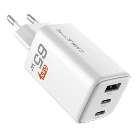 Cabletime GA65W 3-in-1 65W GaN USB-C Wall Charger White CT-GAN65-PW