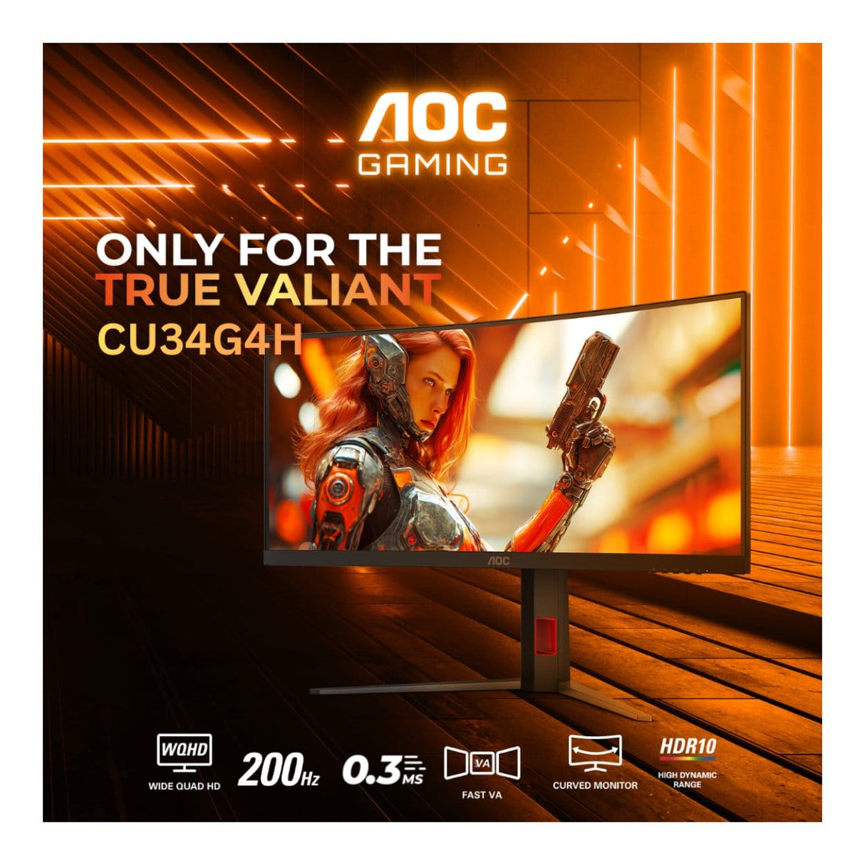 AOC G4 CU34G4H 34-inch 3440 x 1440p WQHD 21:9 200Hz 0.3ms LED VA Curved Gaming Monitor