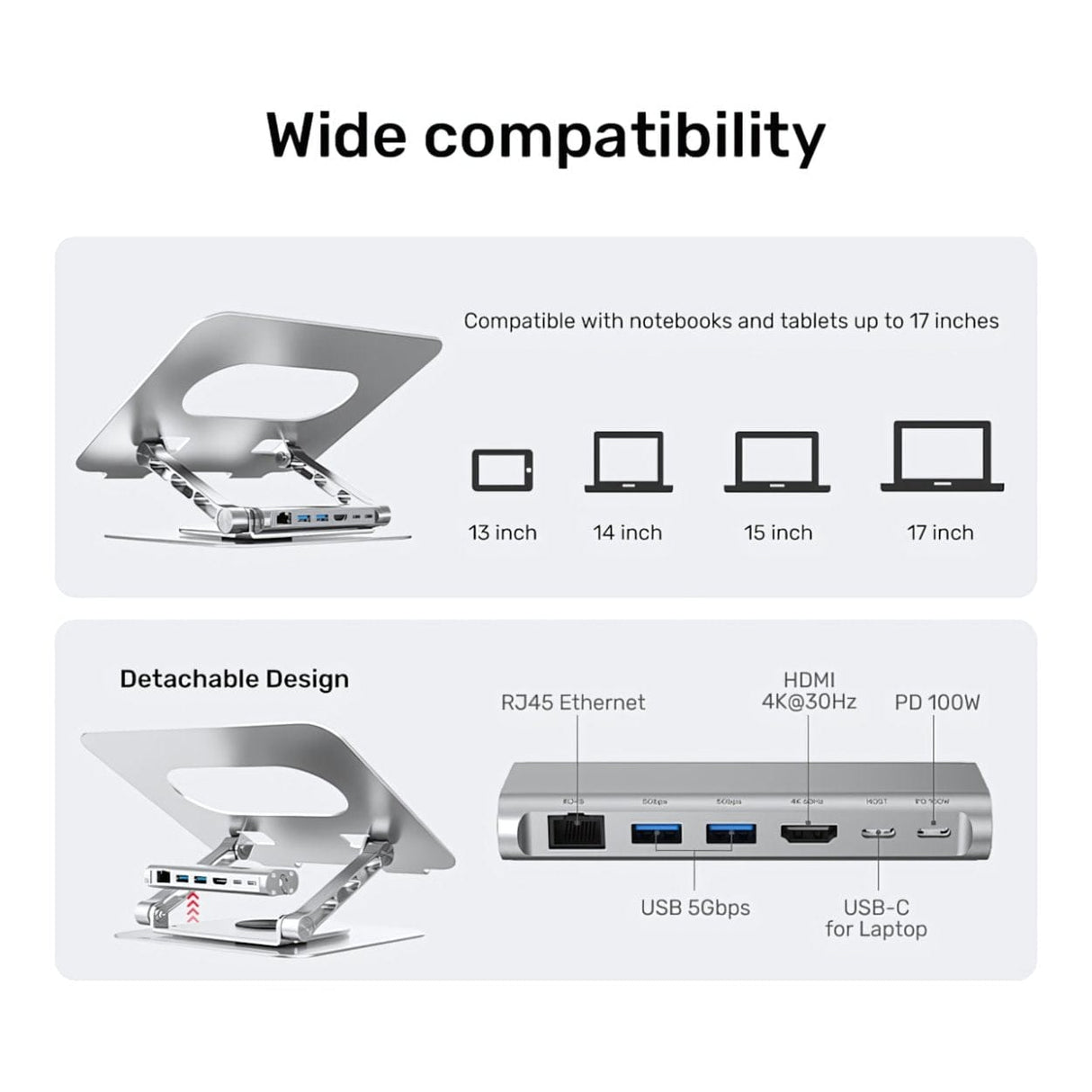 Unitek D1109B01 Notebook Stand with Detachable USB-C Hub