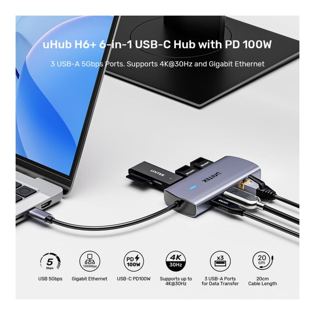 Unitek uHub H6+ 100W 6-in-1 Type-C Hub D1113C